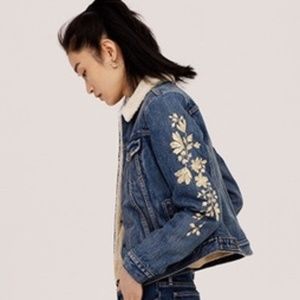 Levi's Blue Jean Jacket with Cream Floral Embroidery